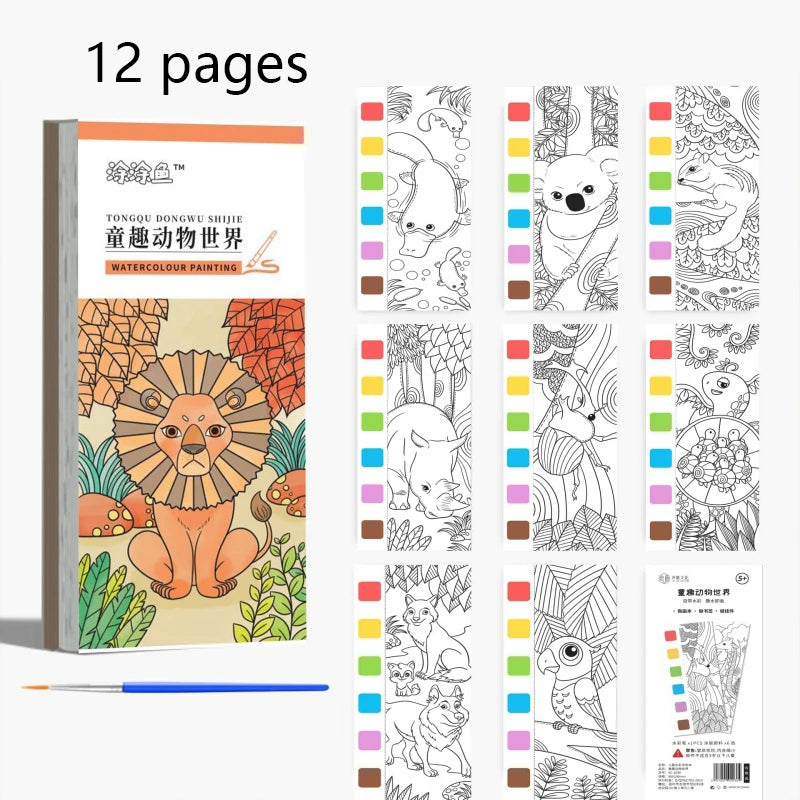 12 pages Children's Watercolor Coloring Book,Drawing Toys For Children