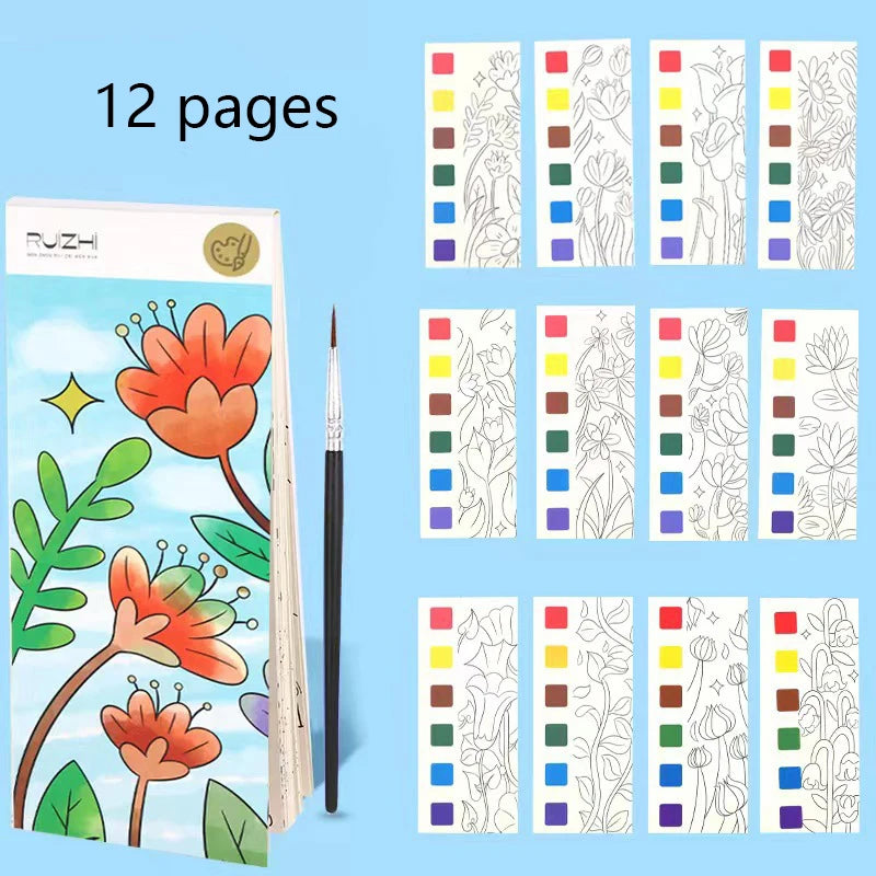 12 pages Children's Watercolor Coloring Book,Drawing Toys For Children