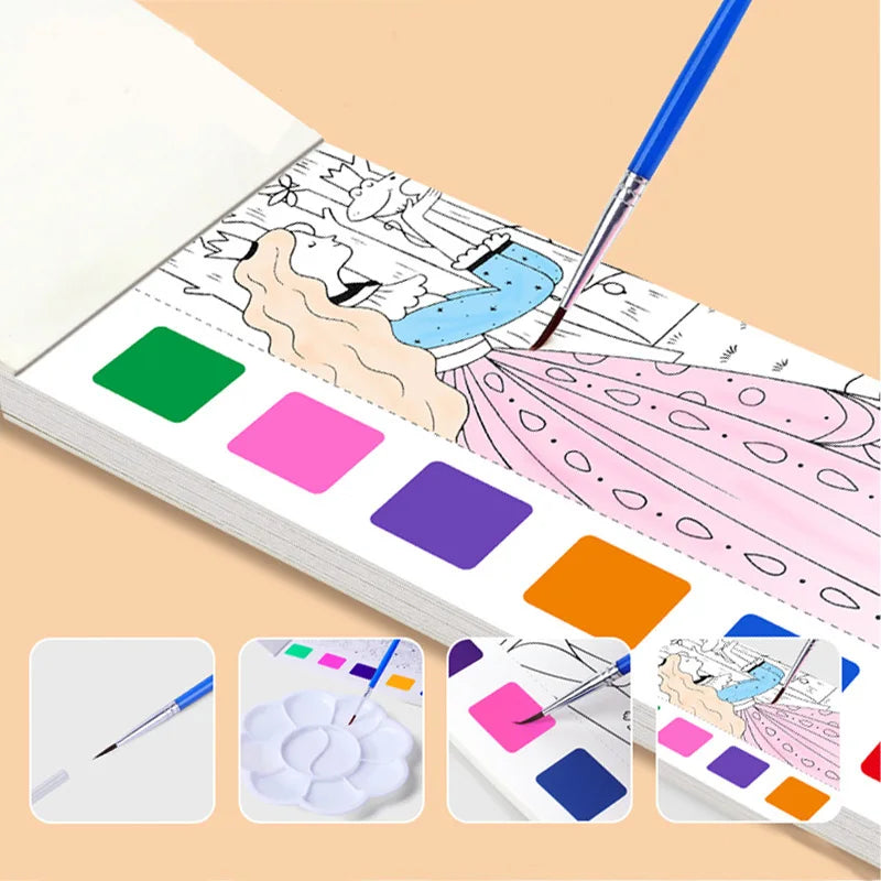 12 pages Children's Watercolor Coloring Book,Drawing Toys For Children