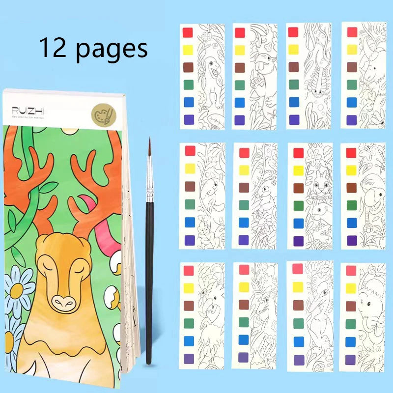 12 pages Children's Watercolor Coloring Book,Drawing Toys For Children