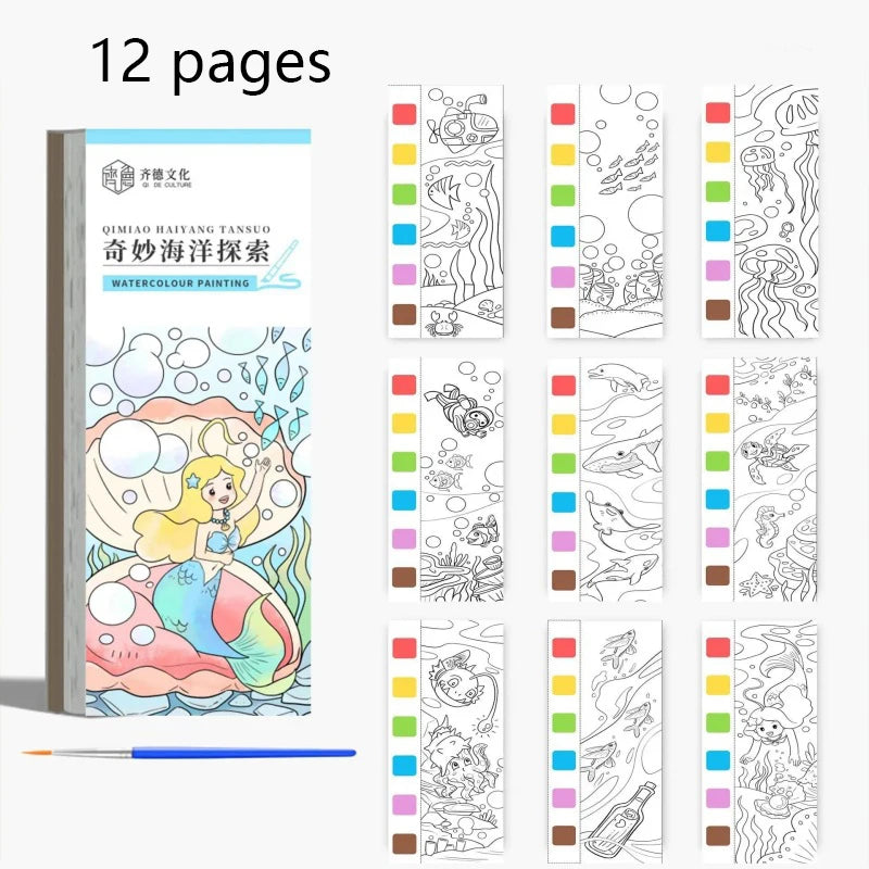 12 pages Children's Watercolor Coloring Book,Drawing Toys For Children