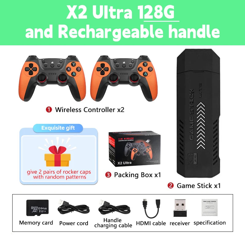 X2 Ultra Video Game Stick Console Or ONLY 2.4G Double Wireless Controller 4K HD30000 Games 128G Retro Games Christmas Gift