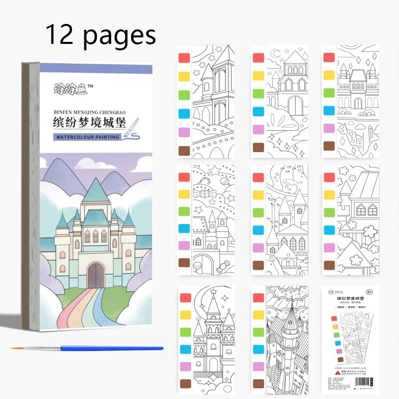 12 pages Children's Watercolor Coloring Book,Drawing Toys For Children