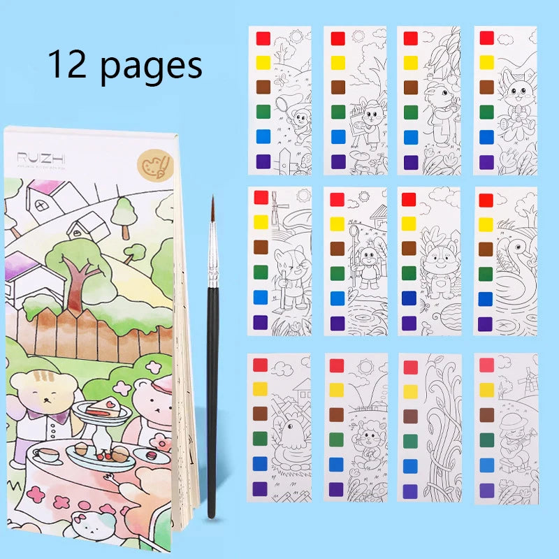 12 pages Children's Watercolor Coloring Book,Drawing Toys For Children