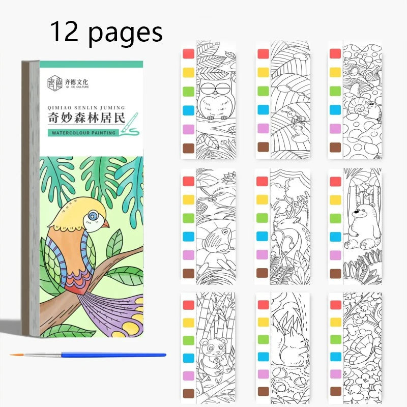 12 pages Children's Watercolor Coloring Book,Drawing Toys For Children