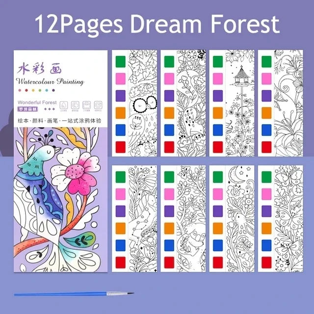 12 pages Children's Watercolor Coloring Book,Drawing Toys For Children