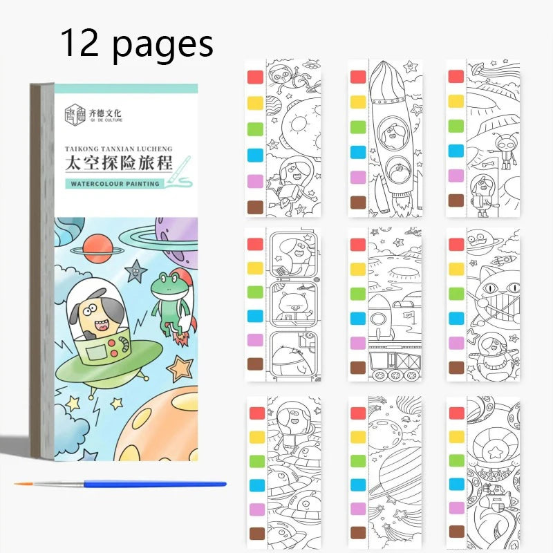 12 pages Children's Watercolor Coloring Book,Drawing Toys For Children