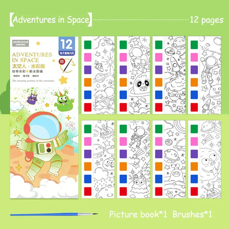 12 pages Children's Watercolor Coloring Book,Drawing Toys For Children