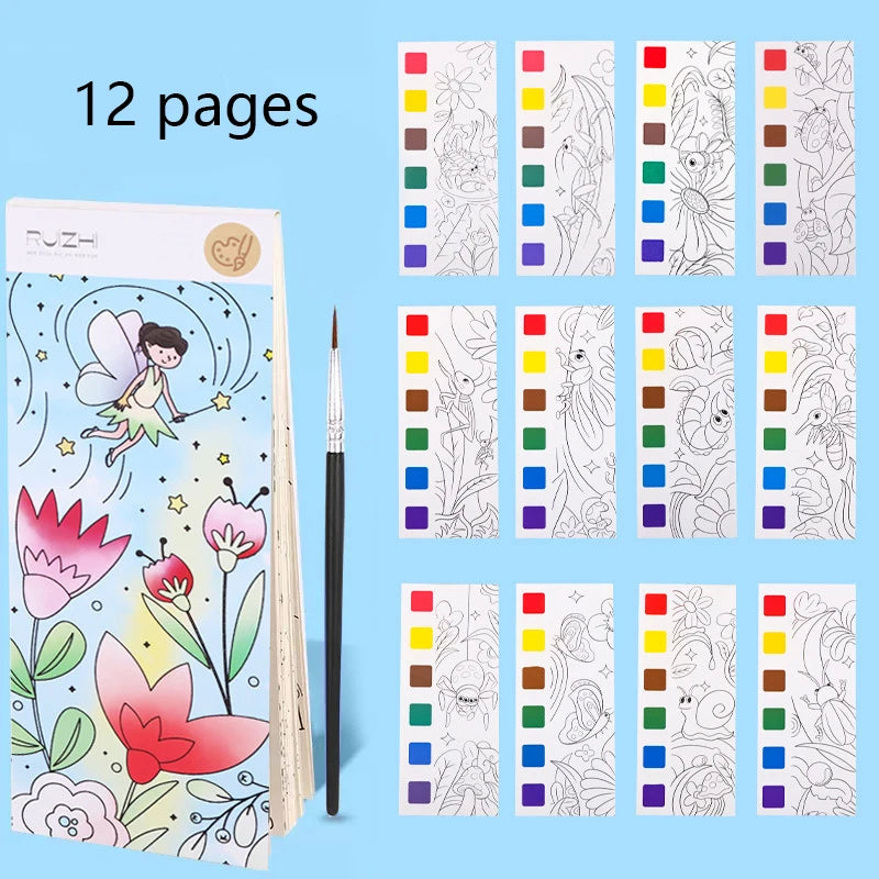 12 pages Children's Watercolor Coloring Book,Drawing Toys For Children