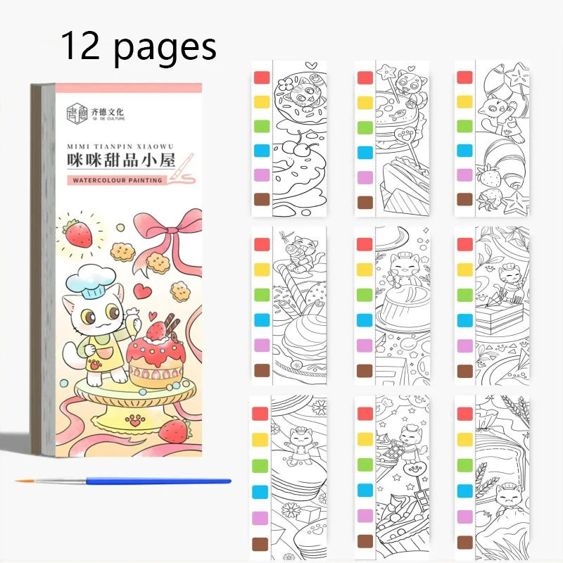 12 pages Children's Watercolor Coloring Book,Drawing Toys For Children